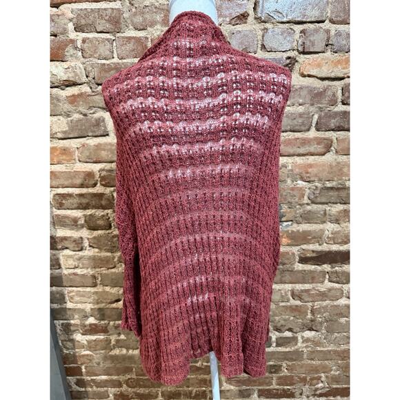 FREE PEOPLE SWEATER Sz M OPEN KNIT CARDIGAN RUM RAISIN Boho - Picture 4 of 4